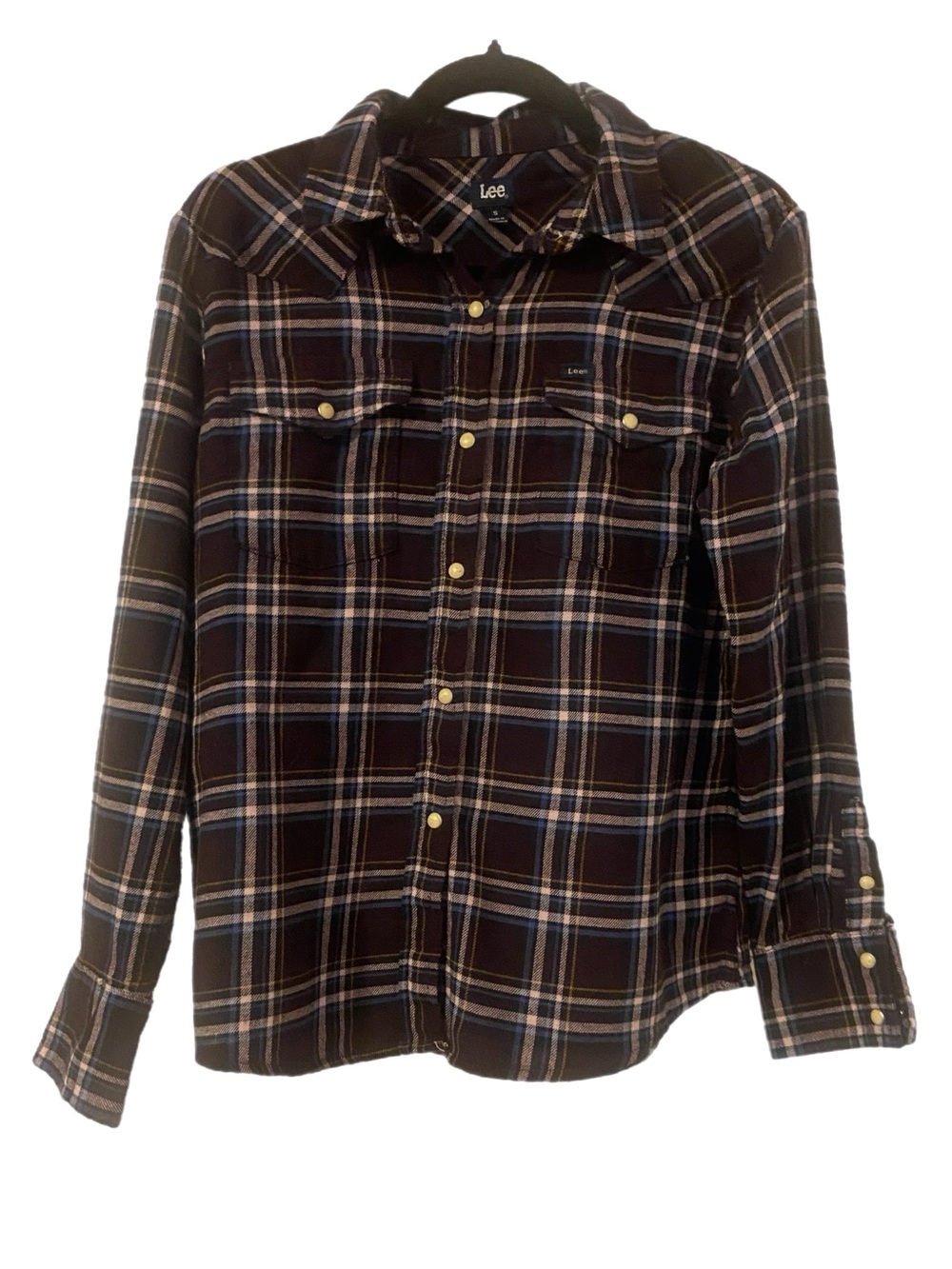 Lee Pearl Snap Western Plaid Flannel Shirt (Women's Small / Petite Fit).